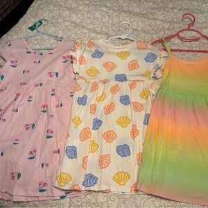Set of Three Girls' Dresses - Pink, White, and Multicolor